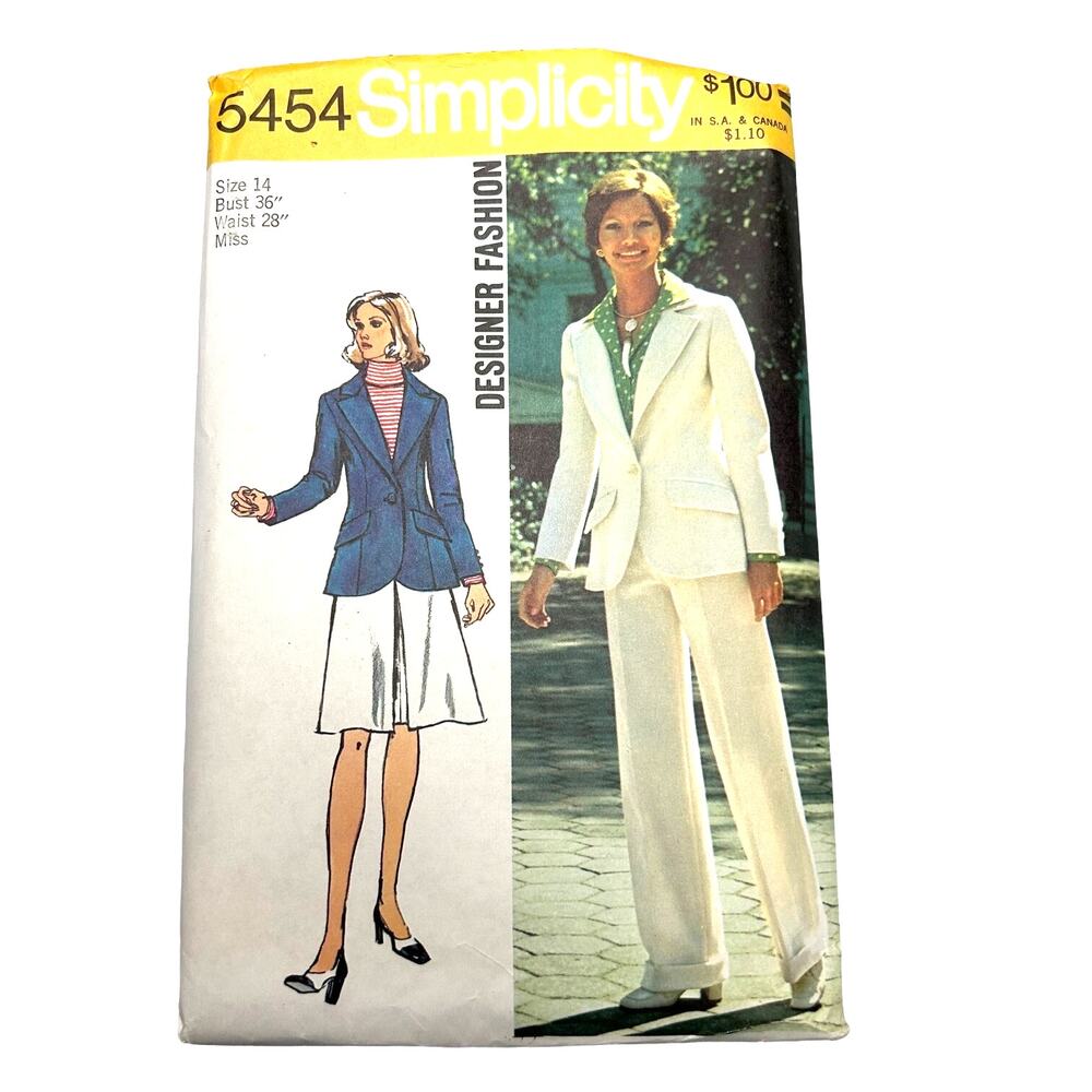 Simplicity‎ Vintage 1970's Pattern #5454 Misses Jacket Skirt Blouse Size 14